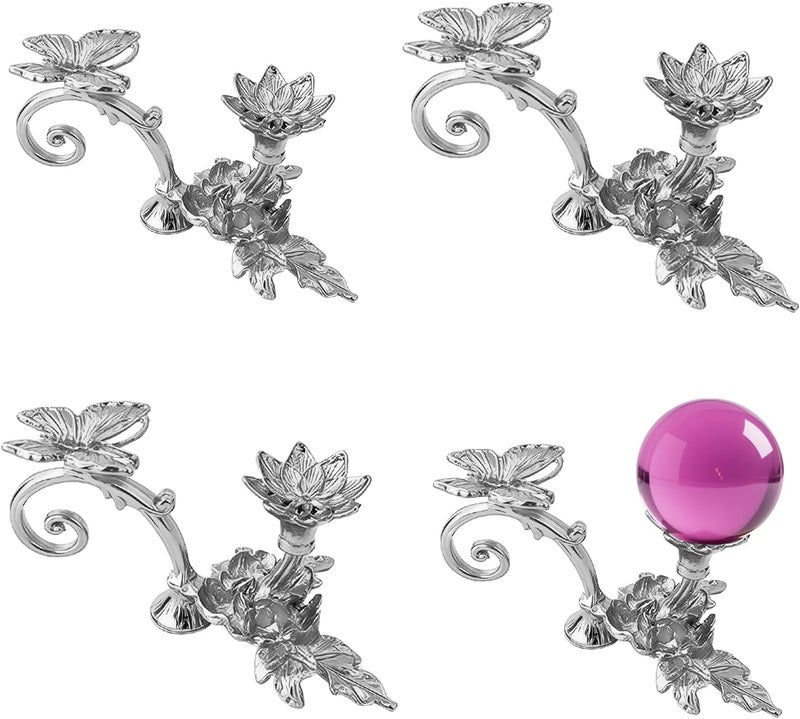 GeryVtee 4PCS Crystal Ball Stand Sphere Display Stand Metal Crystal Holder Balls Ornament Rack Holder Metal Base Flower Shape (Silver) - Image 1